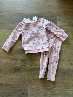 Baby Boden Pink Floral Lace-Trim Pajama Set